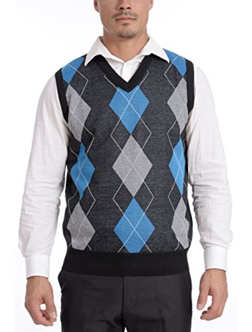 TR Fashion Men's Soft Stretch Solid and Argyle V-Neck Casual Pullover Vest