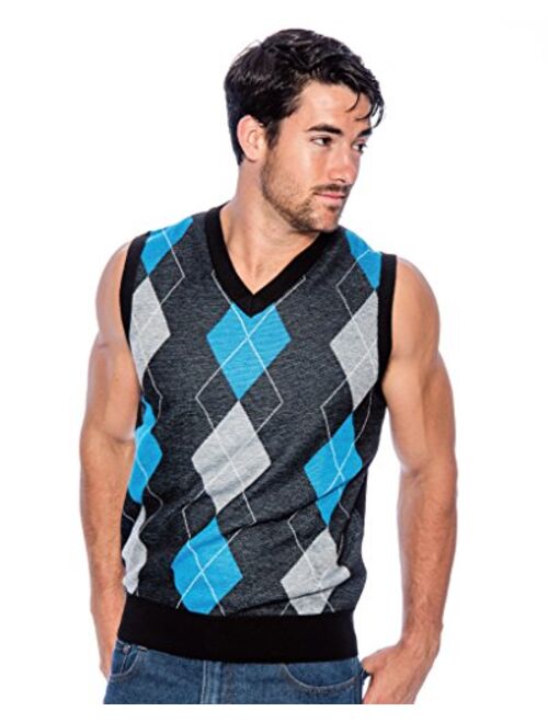 TR Fashion Men's Soft Stretch Solid and Argyle V-Neck Casual Pullover Vest