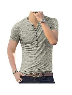 WULFUL Men's Casual Slim Fit Henley Short Sleeve Shirt Lightweight Basic Summer T-Shirt
