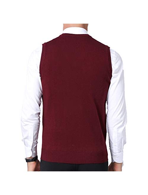 Homovater Mens Casual V-Neck Knitted Vest Sleeveless Sweaters Cardigan Button Down Knitwear Tank Top with Ribbing Edge Argyle