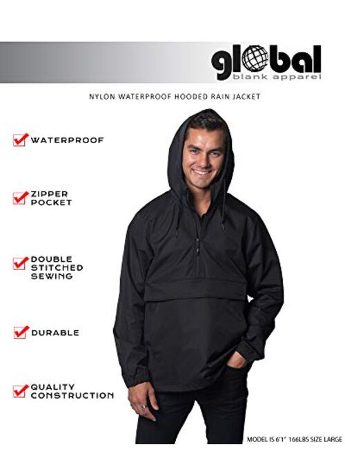 Global Blank Mens Hooded Raincoat Waterproof Jacket Zip Up Windbreaker Anorak