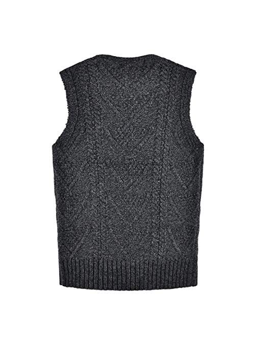 BOTVELA Mens Casual Knit Sweater Vest V-Neck Button-Down Waistcoat with Pockets
