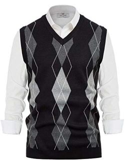 PAUL JONES Mens Argyle Sweater Vest V Neck Knitted Sleeveless Pullover Vest