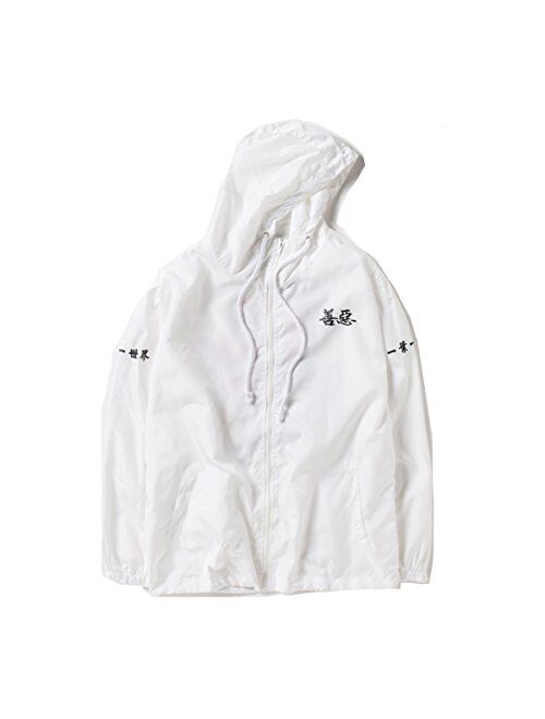 PERDONTOO Mens Casual Lightweight Drawstring Hooded Windbreaker Jacket