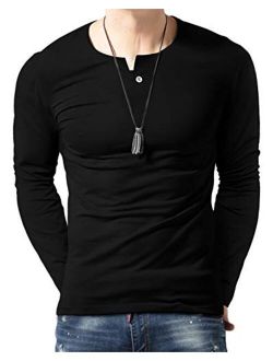 Aiyino Men's Casual Slim Fit Single Button Short Sleeve Placket Plain Henley Top T Shirts