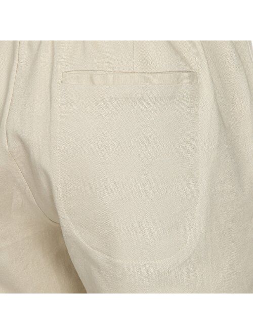 T.B.T. Men's Casual Basic Linen Shorts Elastic Waist Band Drawstring