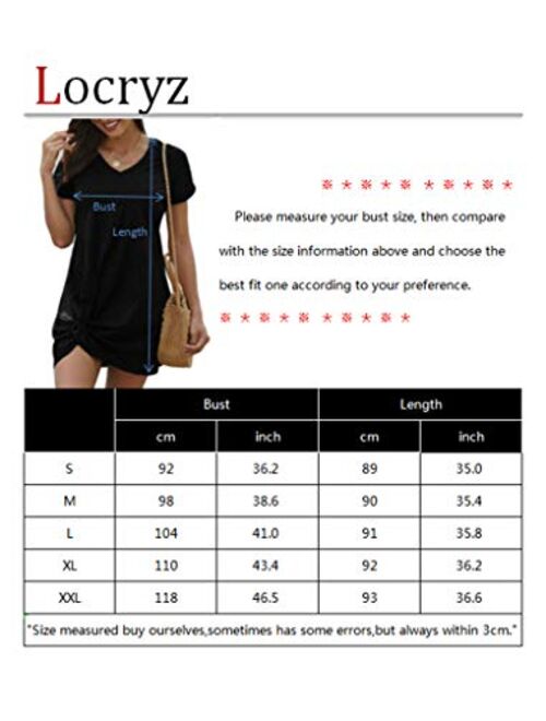 Locryz Women's Summer Twist Knot Tshirt Dresses Casual V Neck Short Sleeve Knot Dress