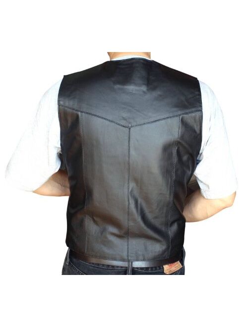 Men's Motorcycle Vest Genuine Soft Leather Black Syle 950