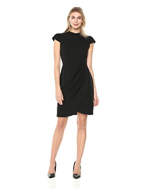 Amazon Brand - Lark & Ro Women's Cap Sleeve Mockneck Ruched Dress