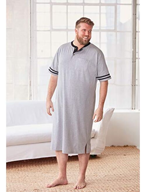KingSize Men's Big and Tall Short-Sleeve Henley Nightshirt