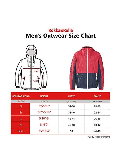 Rokka&Rolla Men's Ultra Lightweight Quick Dry Athletic Outdoor Rainproof Hooded Windbreaker Jacket