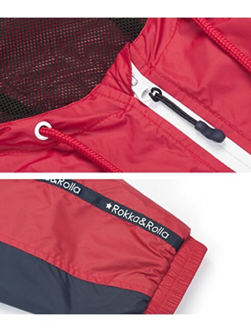Rokka&Rolla Men's Ultra Lightweight Quick Dry Athletic Outdoor Rainproof Hooded Windbreaker Jacket
