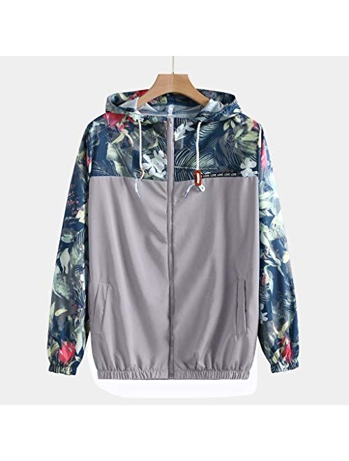 iYYVV Mens Thin Embroidery Rose Casual Sports Zipper Solid Color Coat Hoodie Jacket