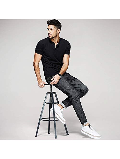 Lotmat Henley Shirts for Men V Neck 3 Buttons Slim Fit Sexy Short Sleeve Summer Casual Open T-Shirt Big and Tall T Shirts