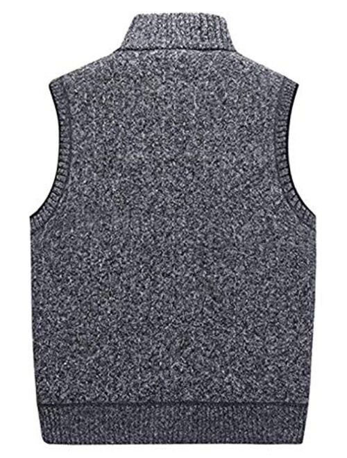 Liengoron Men's Stand Collar Sleeveless Zipper Knitted Cardigan Sweater Vest with Pockets