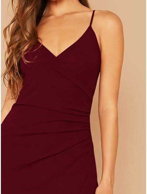 Buy Verdusa Women's Sexy V Neck Wrap Ruched Side Split Bodycon Cami Dress  online | Topofstyle
