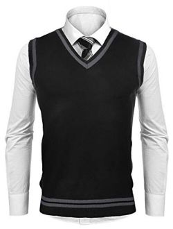 Mens Casual V-Neck Slim Fit Sweater Vest Knitted Lightweight Pullover
