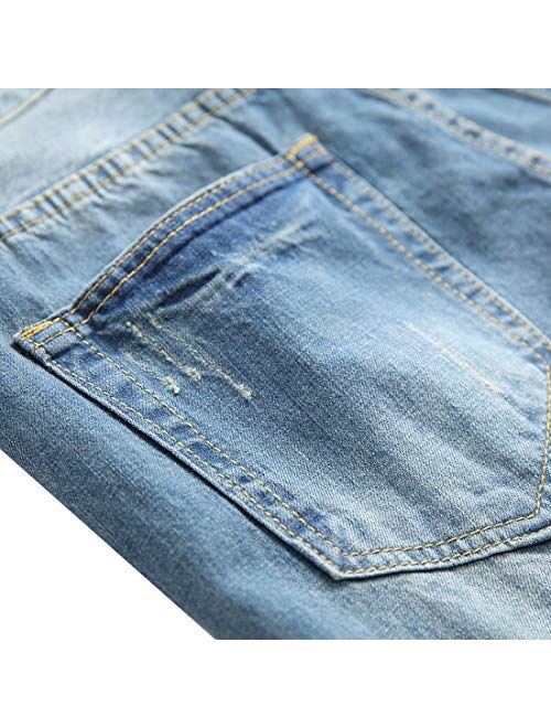 DANT BULUN Men's Ripped Distressed Destroyed Slim Fit Straight Leg Denim Jeans