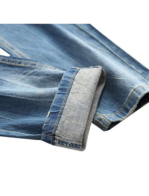 DANT BULUN Men's Ripped Distressed Destroyed Slim Fit Straight Leg Denim Jeans
