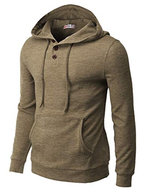H2H Mens Casual Pullover Hoodie Henley Long Sleeve Lightweight Sweatshirts