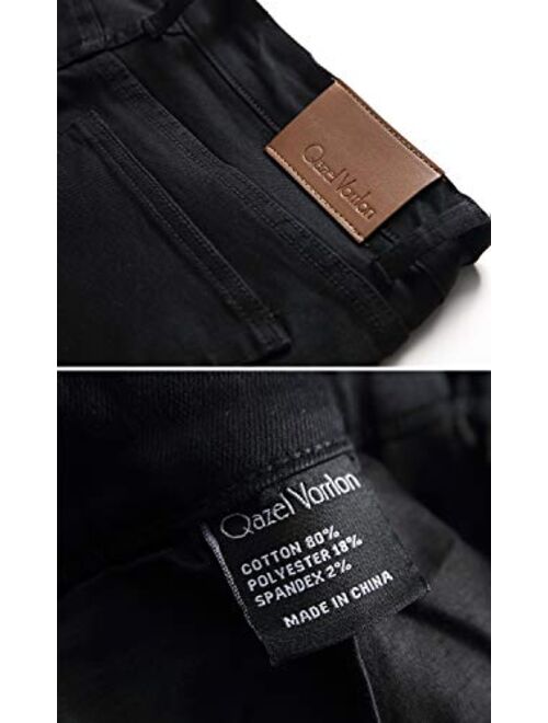 Qazel Vorrlon Men's Slim Fit Black Stretch Destroyed Ripped Skinny Denim Jeans