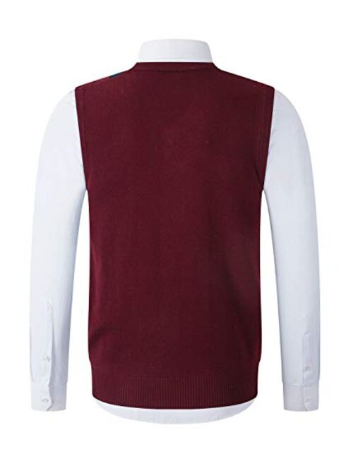 Homovater Mens Sleeveless Sweater V-Neck Knitted Vest Golf Tank Top Slim Fit Knitwear Pullover Argyle