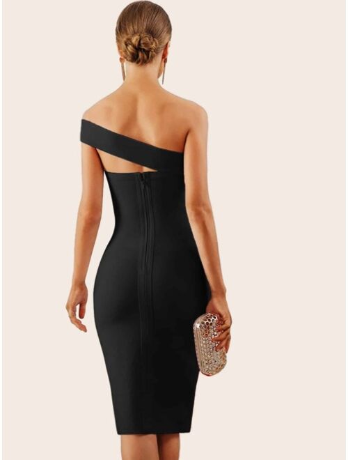 Shein Adyce Solid One Shoulder Split Thigh Pencil Dress