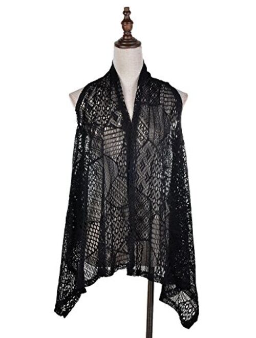 Anna Kaci Anna-Kaci Womens Sleeveless Open Front Crochet Shawl Cardigan Bikini Cover Up