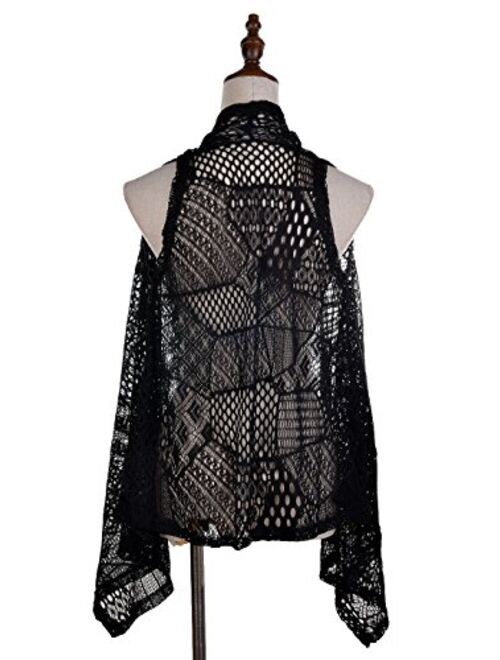 Anna Kaci Anna-Kaci Womens Sleeveless Open Front Crochet Shawl Cardigan Bikini Cover Up