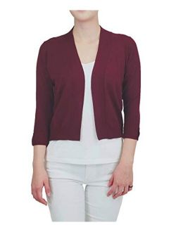 YEMAK Women's Cropped Bolero 3/4 Sleeve Casual Basic Open Front Cardigan Sweater