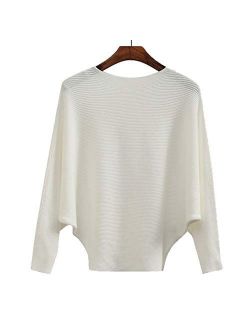 Women's Fashion Winter Tops Cashmere Sweaters Batwing Casual Jumper Female White