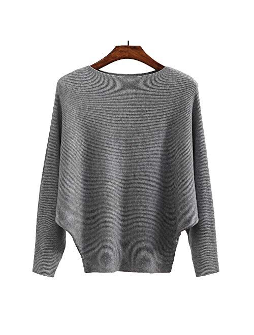 Ckikiou Women Sweaters Batwing Sleeve Casual Loose Cashmere Jumpers Winter Pullovers Gray