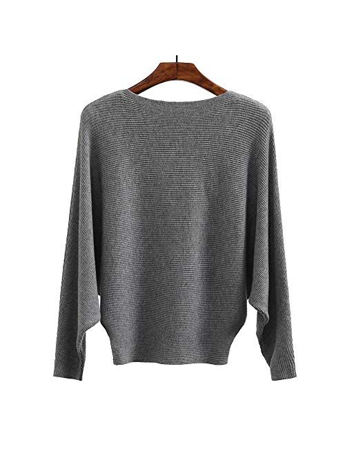 Ckikiou Women Sweaters Batwing Sleeve Casual Loose Cashmere Jumpers Winter Pullovers Gray
