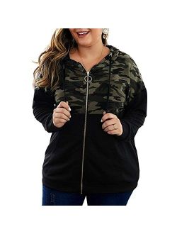 PALINDA Women's High Zipper Collar Long Sleeve Camouflage Hoodies Pullover Sweatshirt with Pocket