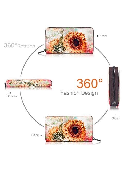 APHISON Wallets for Women Card Holder Zipper Purse Phone Clutch Wallet Painting Wristlet with Wrist Strap/Gift Box