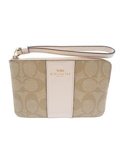 Signature PVC Leather Corner Zip Wristlet, Light Khaki, Chalk