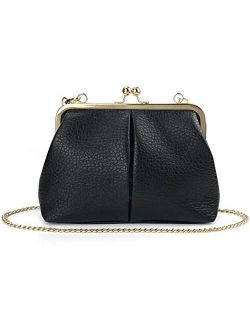 Hoxis Classical Kiss Lock Framed Clutch with Chain Starp Womens Shoulder Bag Purse Wallet