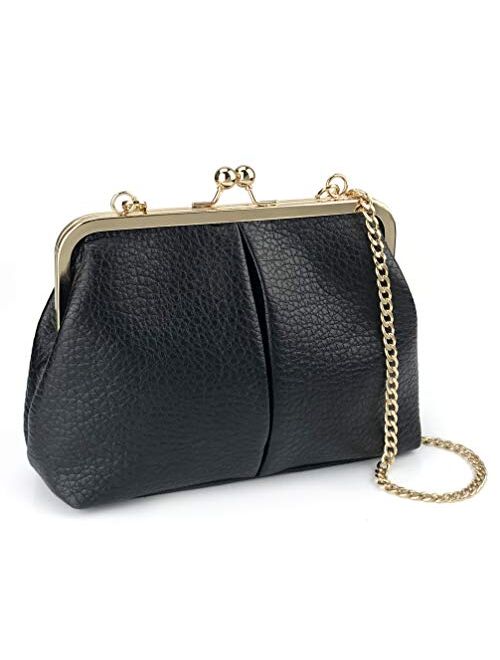 Hoxis Classical Kiss Lock Framed Clutch with Chain Starp Womens Shoulder Bag Purse Wallet