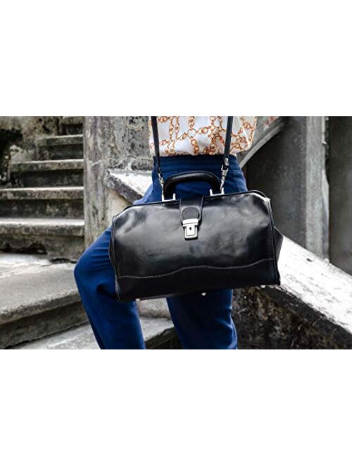 Time Resistance Leather Doctor Bag Medical Satchel Unisex Brown