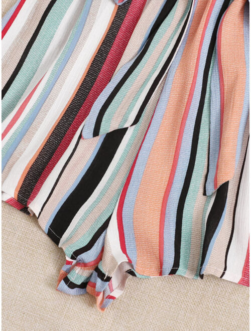 Shein Surplice Wrap Belted Colorful Striped Cami Romper
