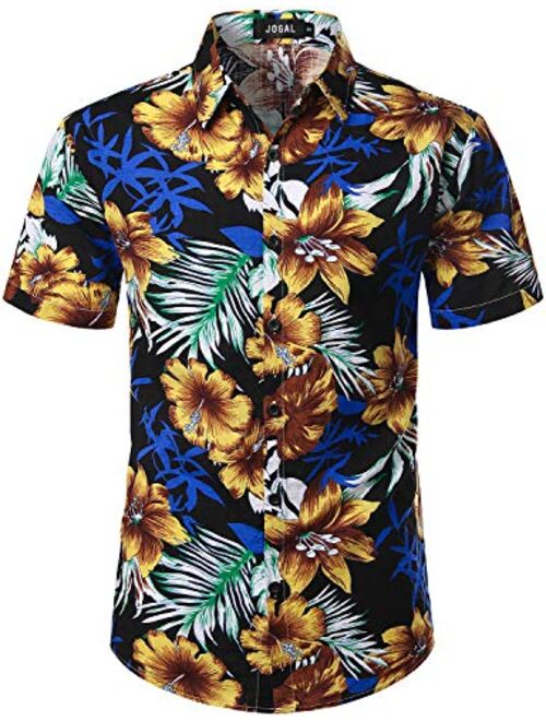 JOGAL Men's Flower Casual Button Down Short Sleeve Hawaiian Shirt Suits
