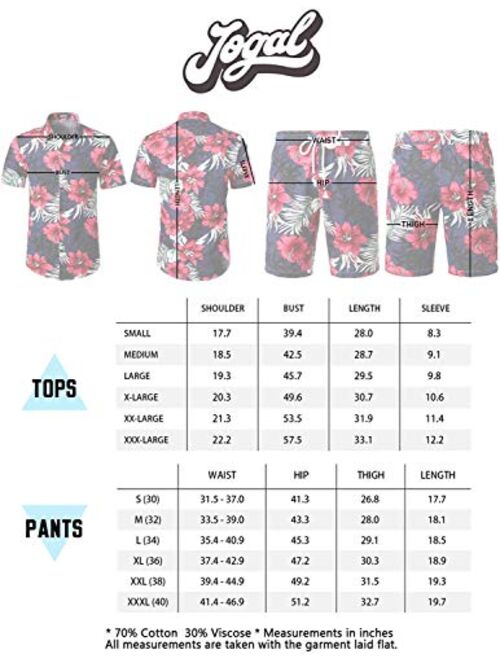 JOGAL Men's Flower Casual Button Down Short Sleeve Hawaiian Shirt Suits