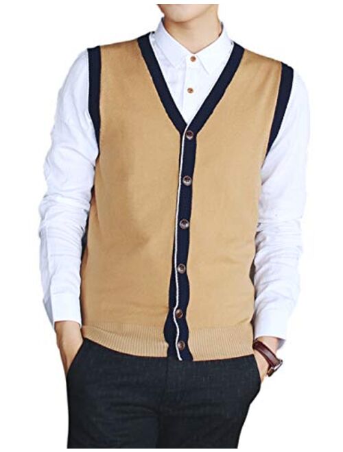 TOPTIE Men's Slim Fit Stylish Button Down Knitted Sweater Cardigan Vest