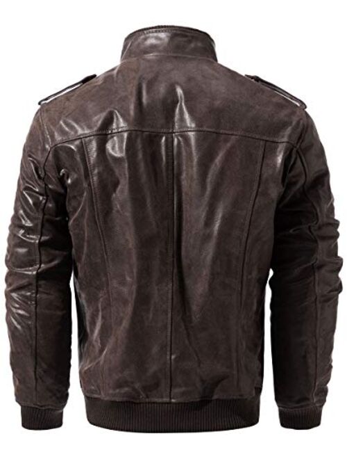 FLAVOR Men Biker Retro Brown Leather Motorcycle Jacket Genuine Leather Jacket