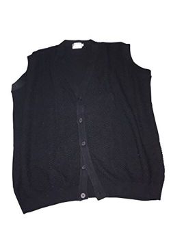Foxfire Big and Tall Textured Cotton Black Sleeveless Cardigan Sweater Vests