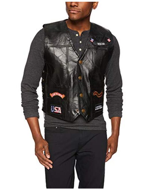 Diamond Plate Genuine Leather Motorcycle Vest w/14 Patches