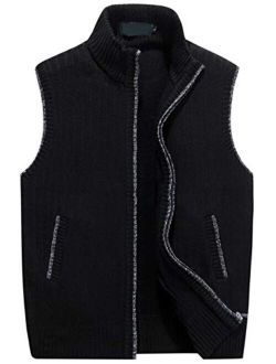 Men's Gentle Band Collar Zipper Slim Sleeveless Cable Knitted Cardigan Vests Sweater