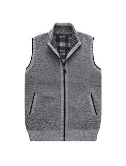XinYangNi Men's Stand Collar Loose Zipper Sleeveless Knitted Cardigan Sweater Vest Outwear Jackets & Coats