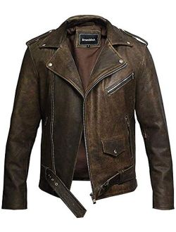BRANDSLOCK Mens Genuine Leather Biker Jacket Cowhide Brando Rustic