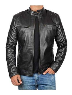 Mens Leather Jacket Real Lambskin Motorcycle Jacket for Men